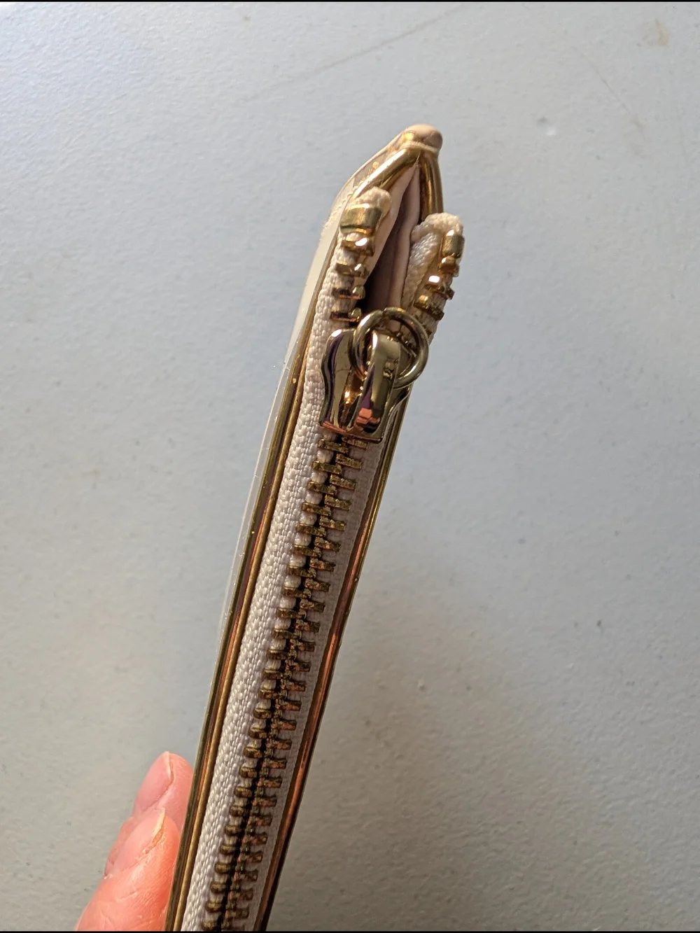 kate spade Metallic Gold and Cream Striped Pouch